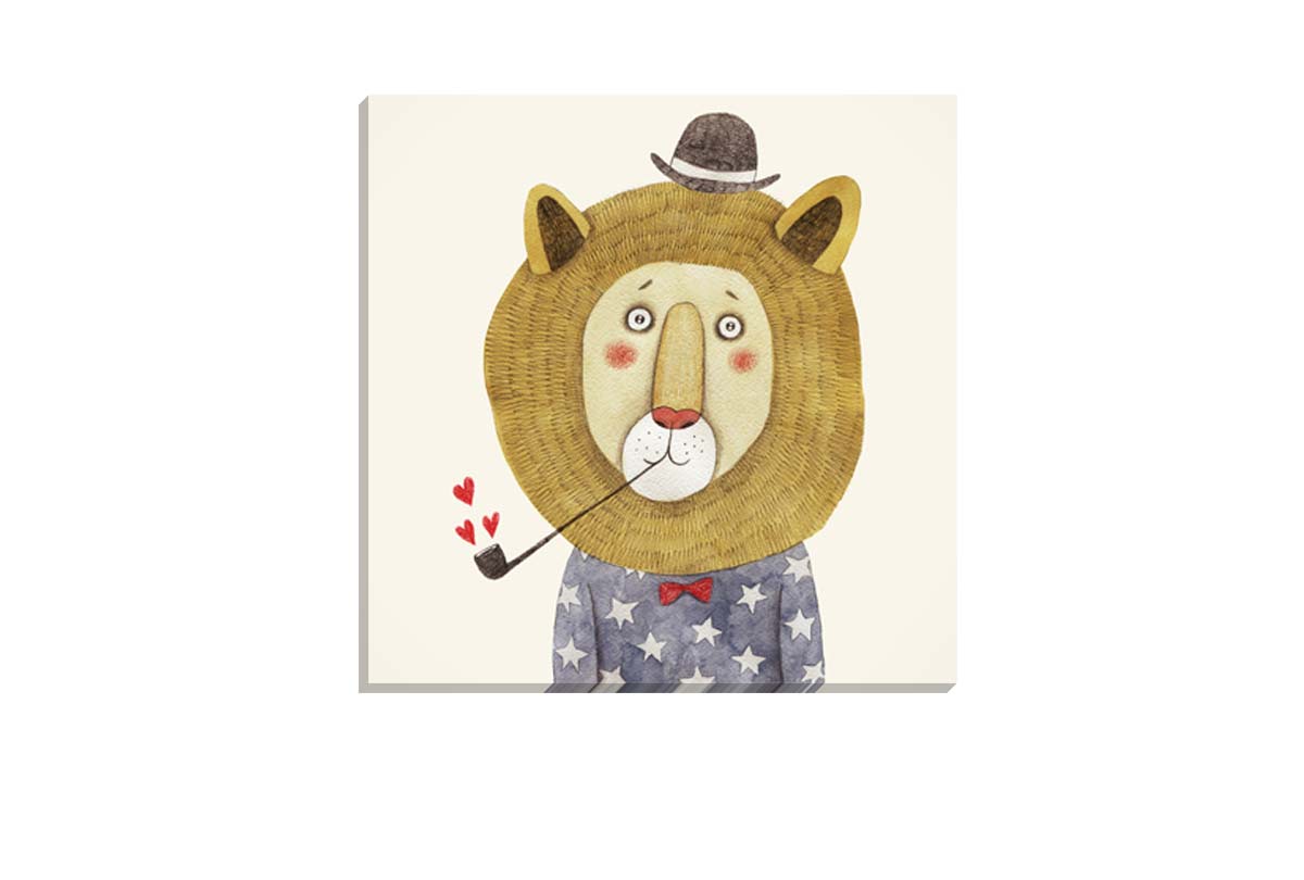 Lion With Hat | Canvas Wall Art Print
