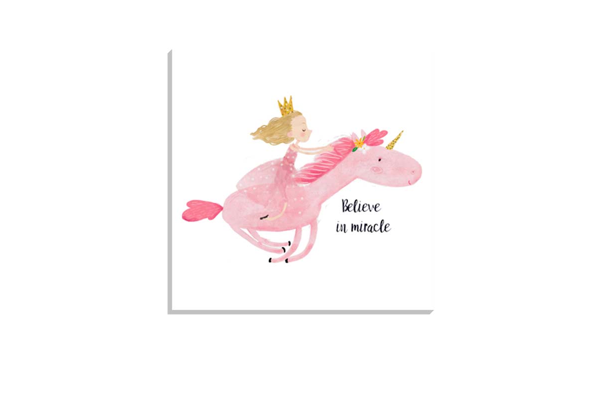 Princess Riding Unicorn | Canvas Wall Art Print