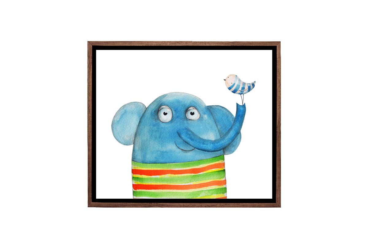 Elephant With Bird | Canvas Wall Art Print