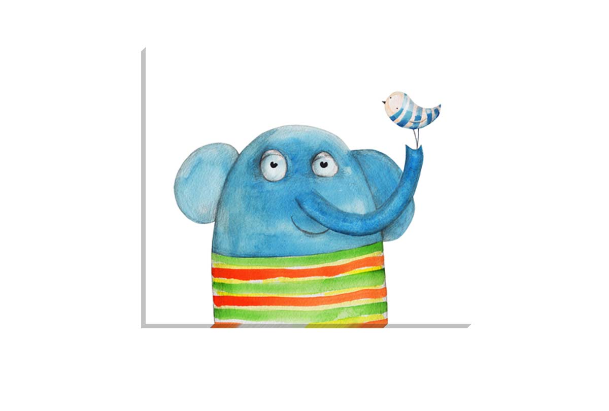 Elephant With Bird | Canvas Wall Art Print