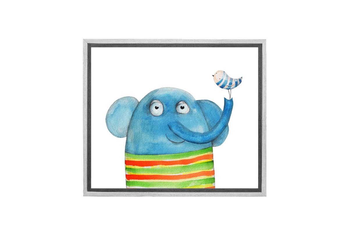 Elephant With Bird | Canvas Wall Art Print