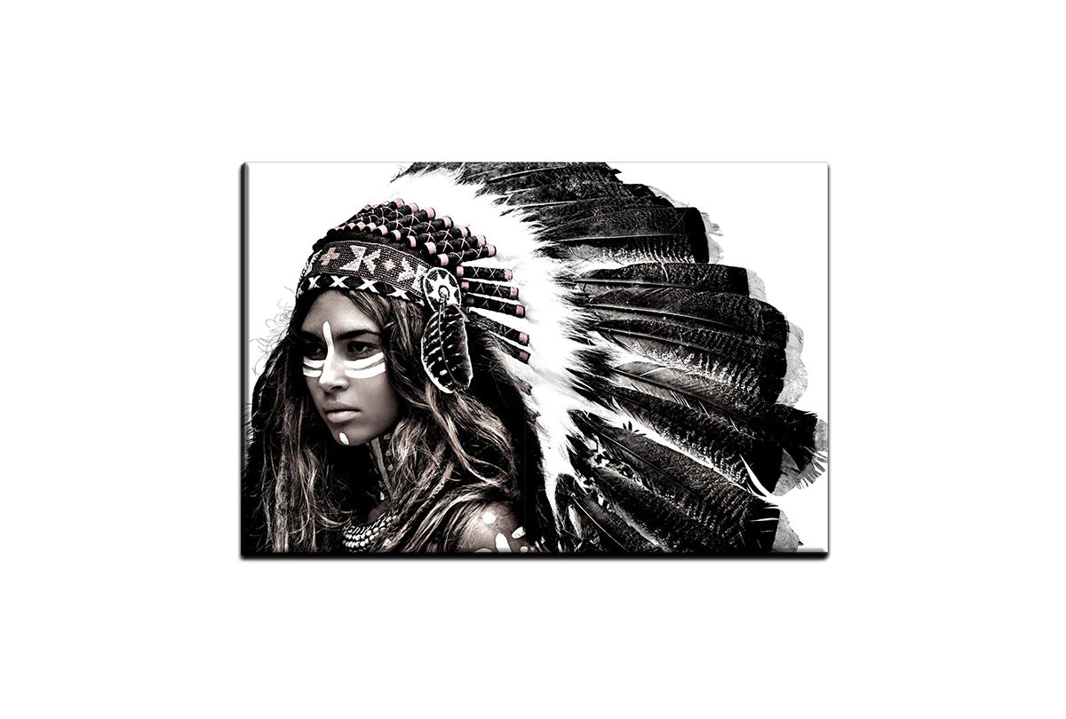 Woman in Feather Headdress | Canvas Wall Art Print