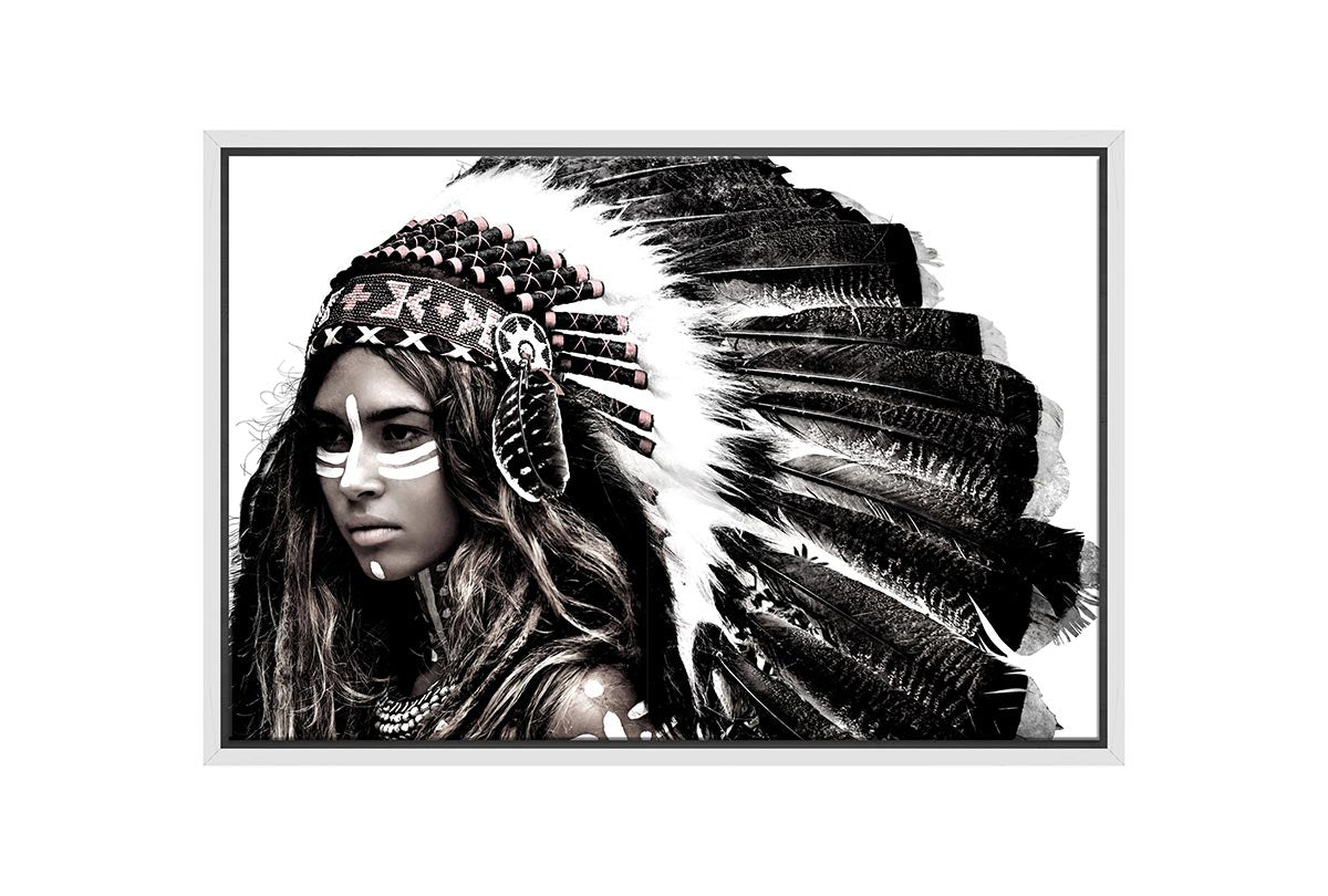 Woman in Feather Headdress | Canvas Wall Art Print