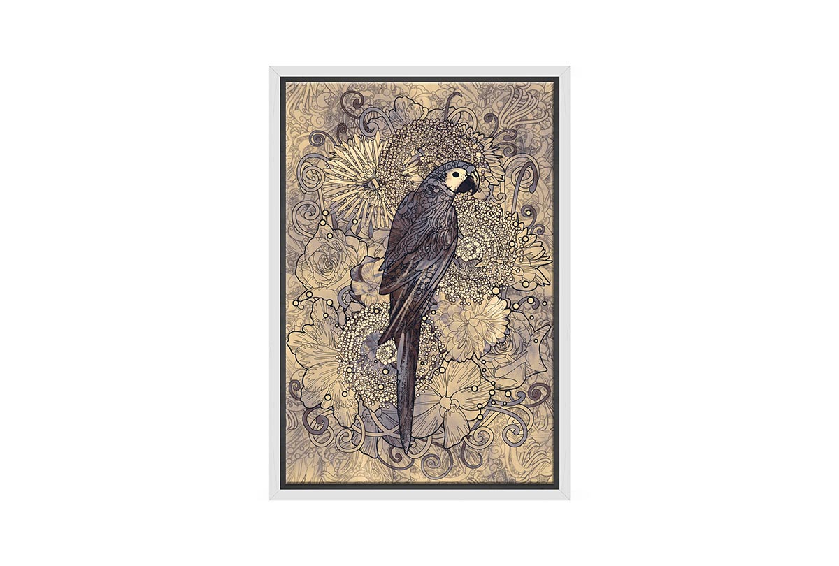 Parrot Line Art with Pattern | Canvas Wall Art Print
