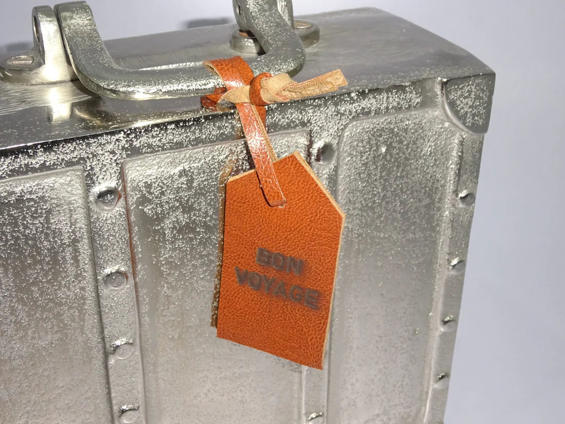 Bon Voyage Suitcase Money Bank – Silver Hamptons Decor Box