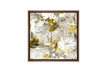 Gold & White Floral Abstract | Canvas Wall Art Print