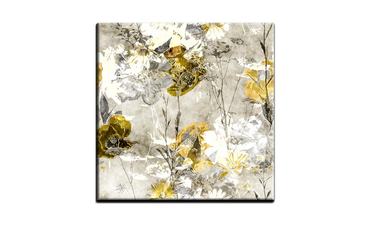 Gold & White Floral Abstract | Canvas Wall Art Print