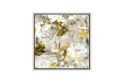 Gold & White Floral Abstract | Canvas Wall Art Print