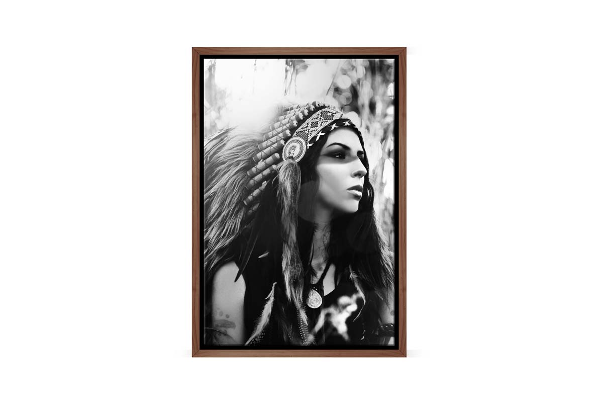American Indian in Headdress Portrait | Canvas Wall Art Print