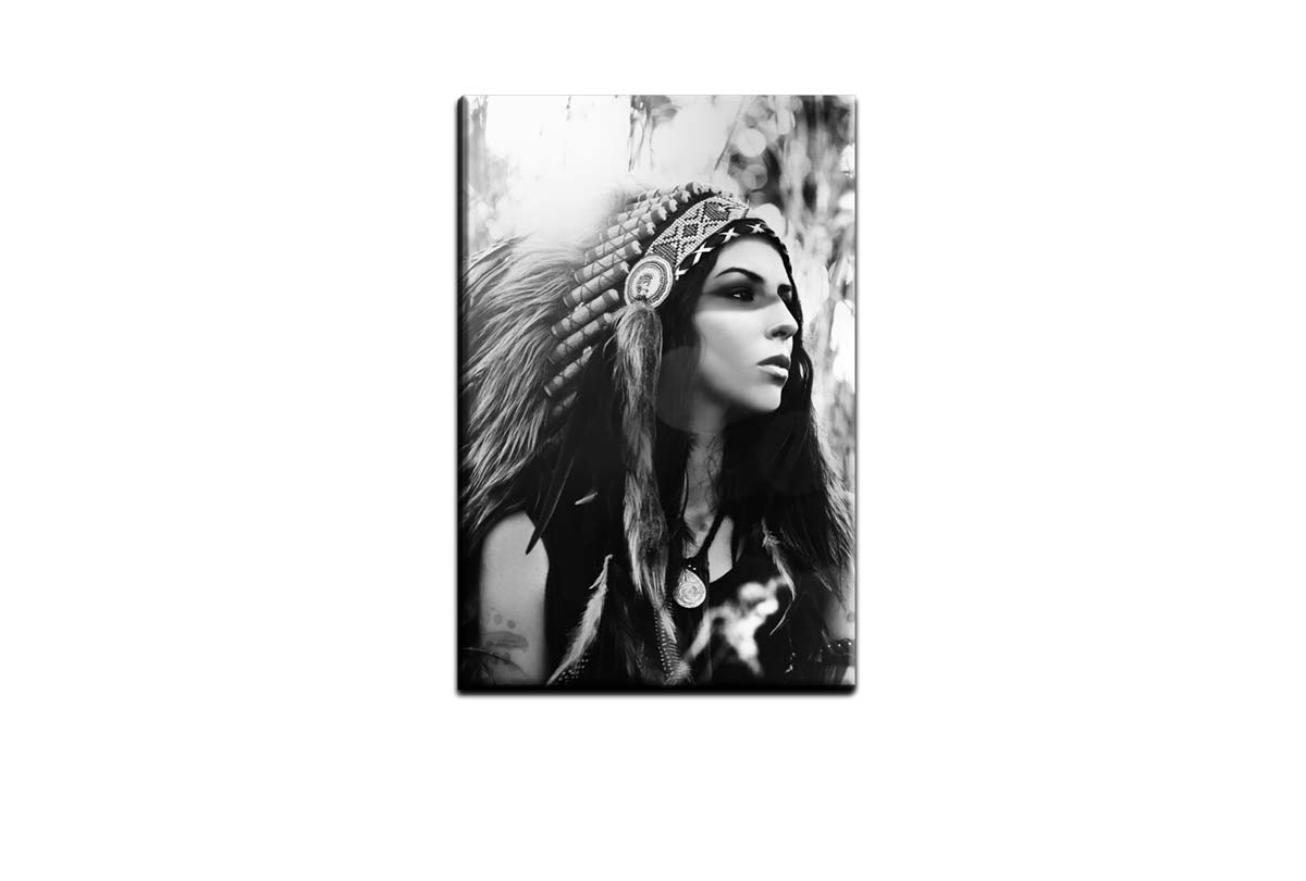 American Indian in Headdress Portrait | Canvas Wall Art Print