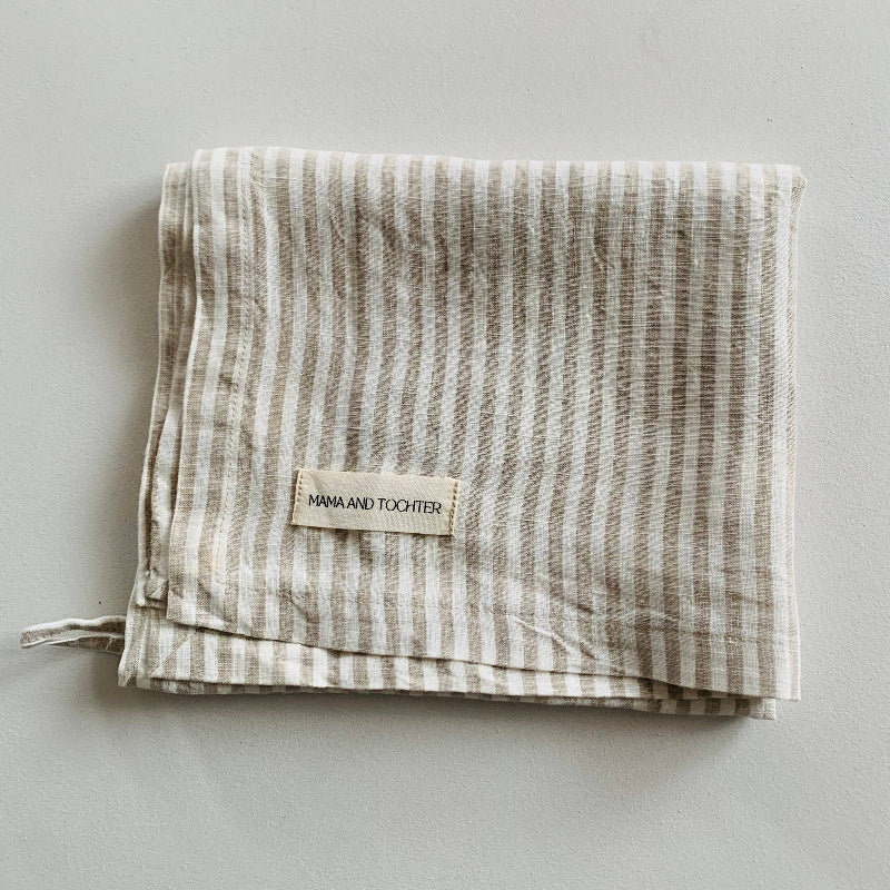 Pure French Linen Tea Towel - Natural Stripes