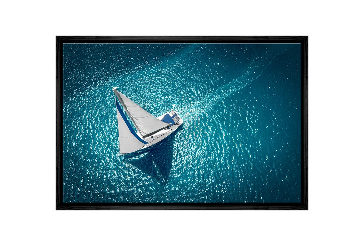 Aerial White Yacht on Turquoise Sea | Canvas Wall Art Print