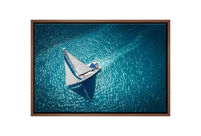 Aerial White Yacht on Turquoise Sea | Canvas Wall Art Print