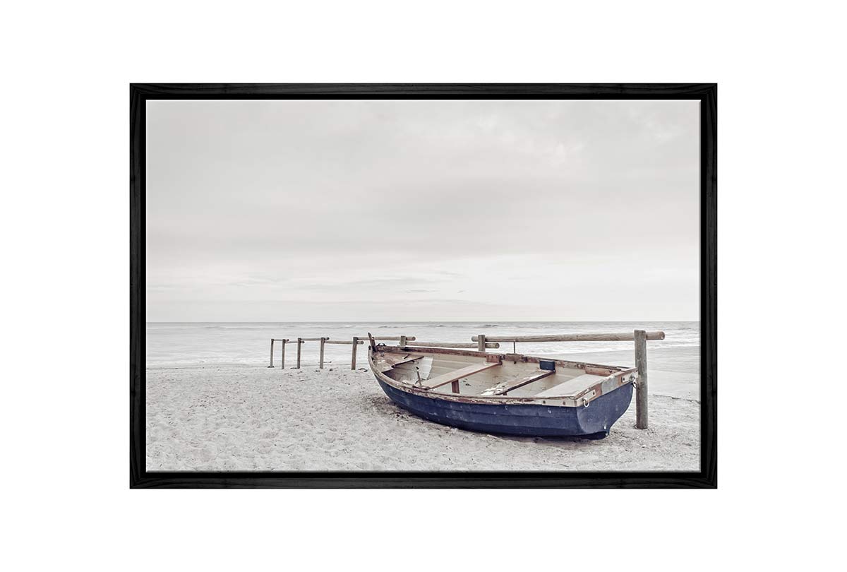 Blue Wooden Boat on Beach | Canvas Wall Art Print