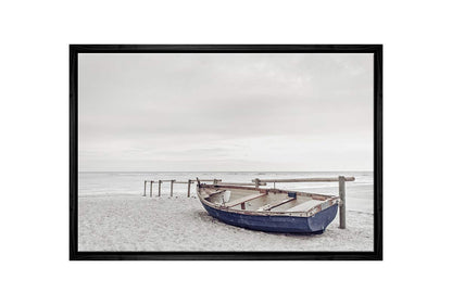 Blue Wooden Boat on Beach | Canvas Wall Art Print