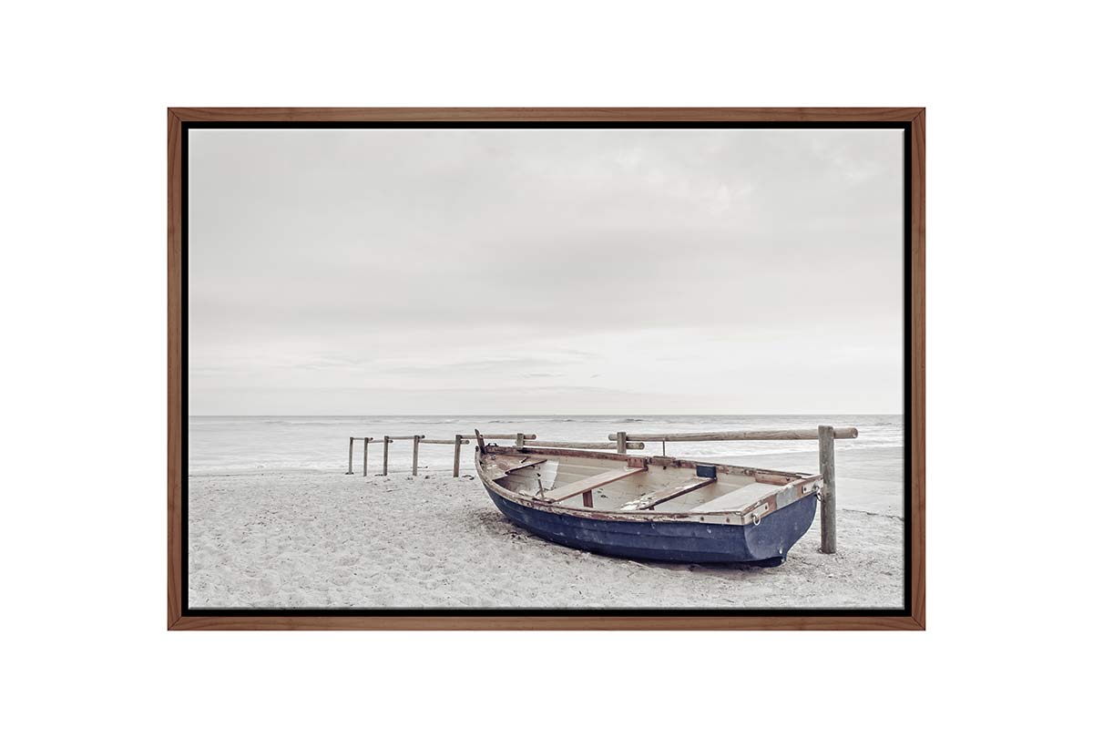 Blue Wooden Boat on Beach | Canvas Wall Art Print