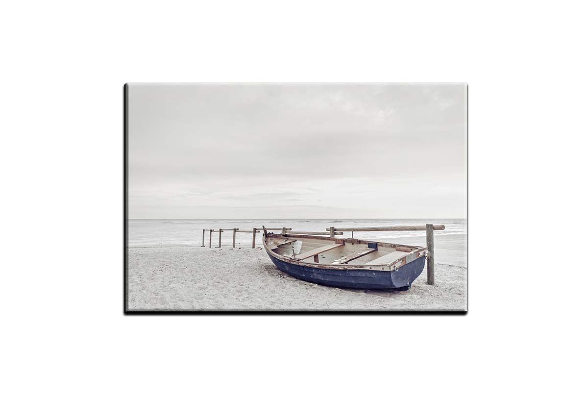 Blue Wooden Boat on Beach | Canvas Wall Art Print