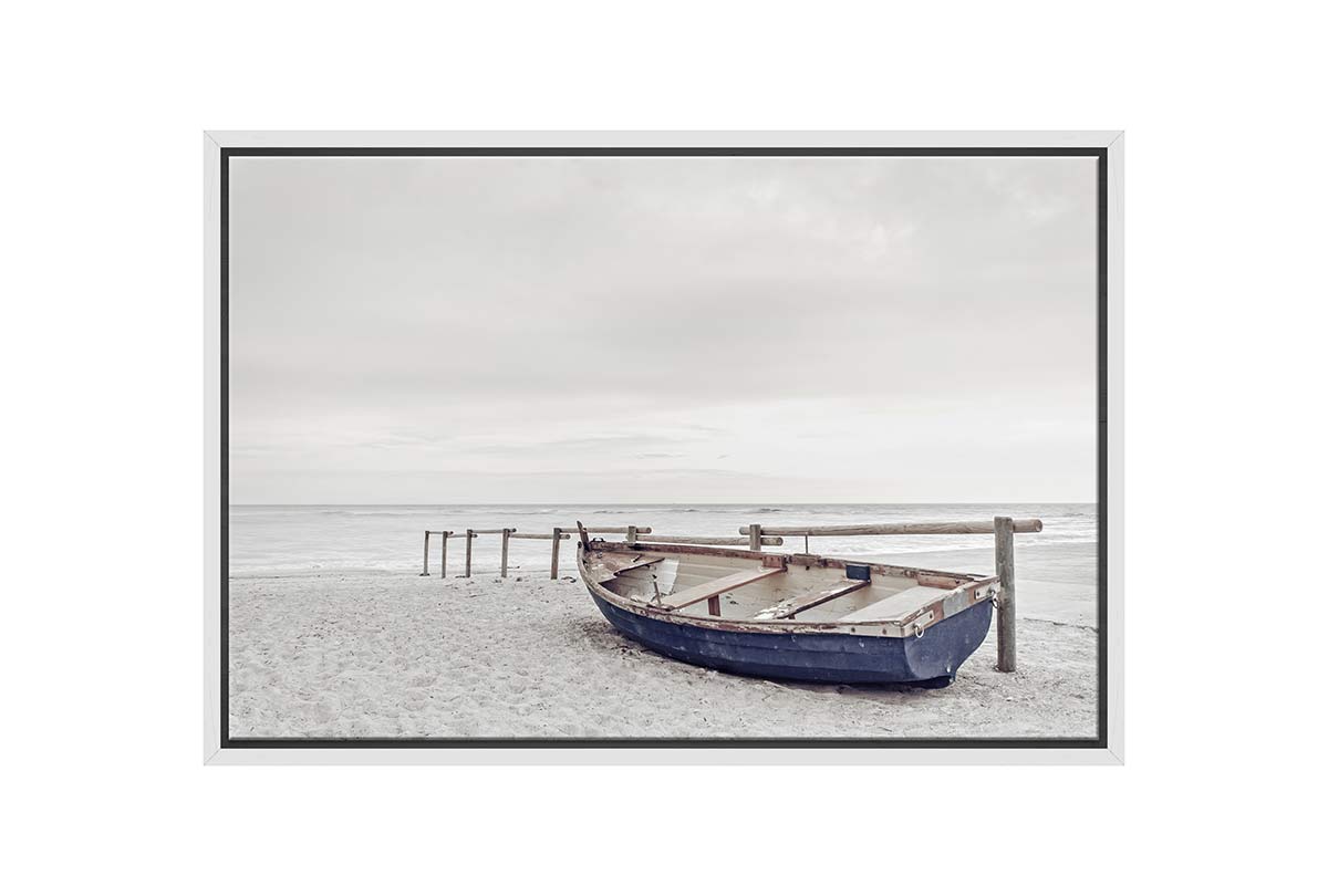 Blue Wooden Boat on Beach | Canvas Wall Art Print