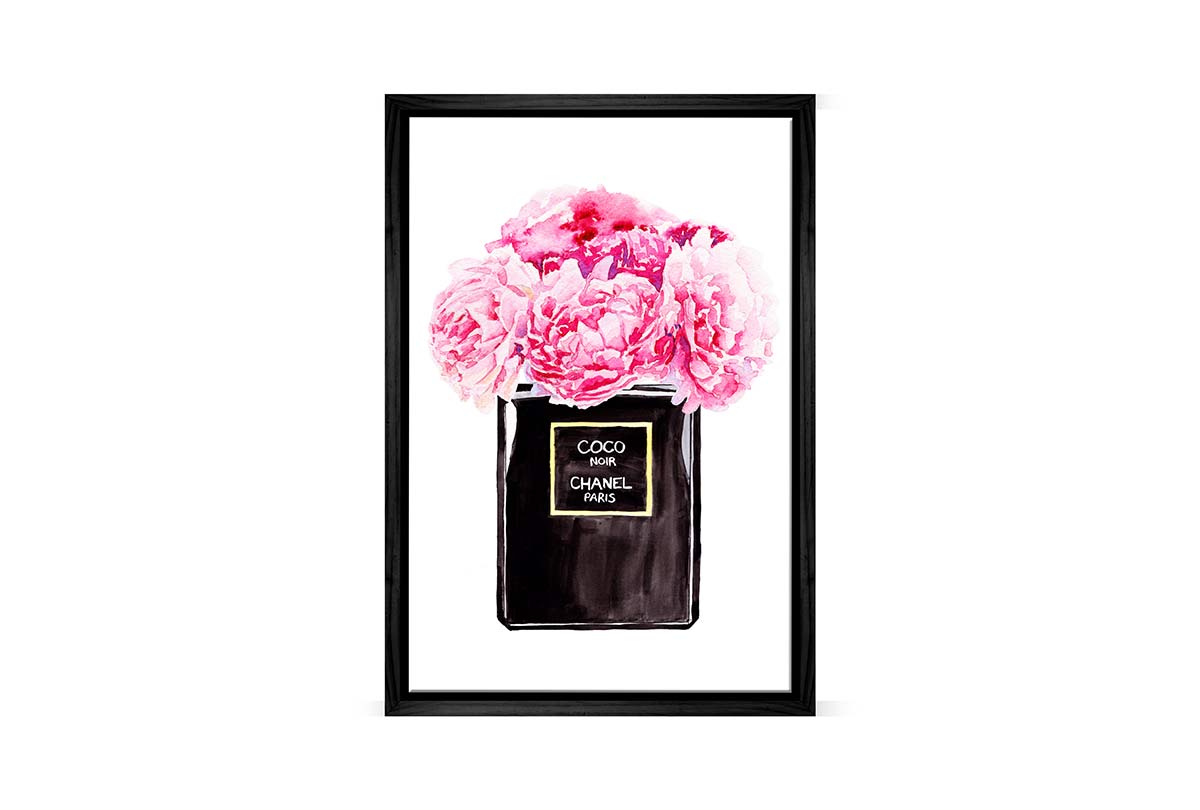 Perfume Bottle Pink Flowers | Fashion Canvas Wall Art Print