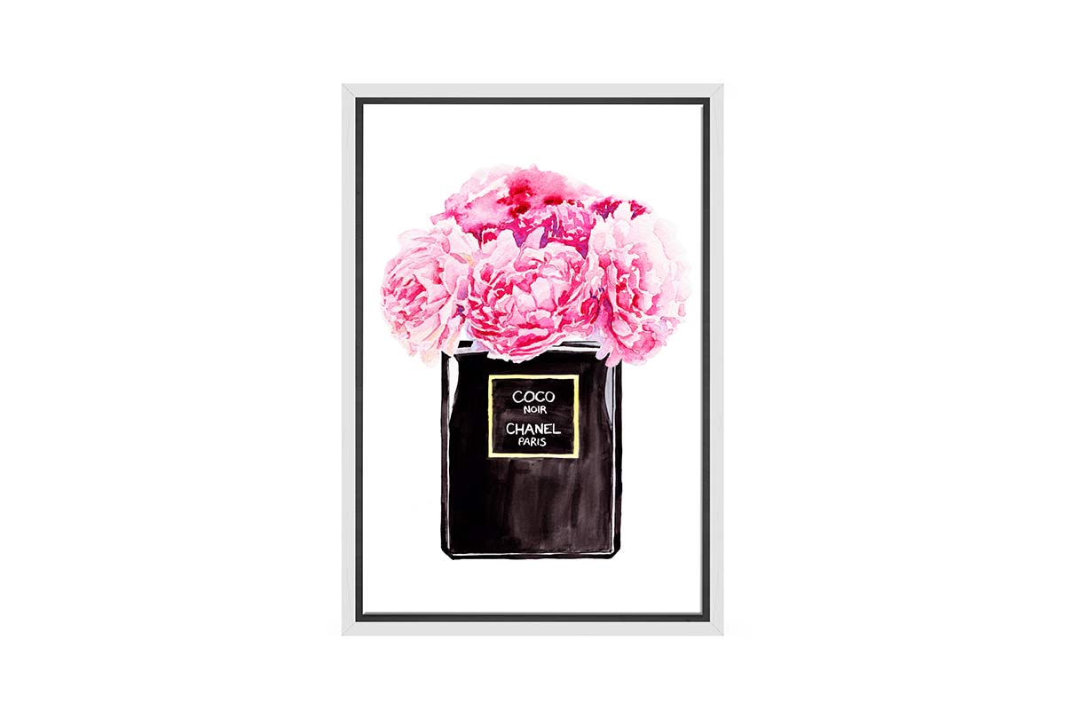 Perfume Bottle Pink Flowers | Fashion Canvas Wall Art Print