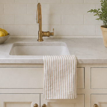 Pure French Linen Tea Towel - Nature Stripes
