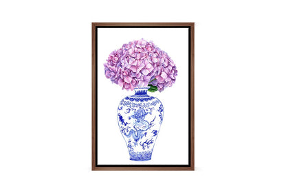 Blue White Vase Mauve Flowers | Hamptons Canvas Wall Art Print