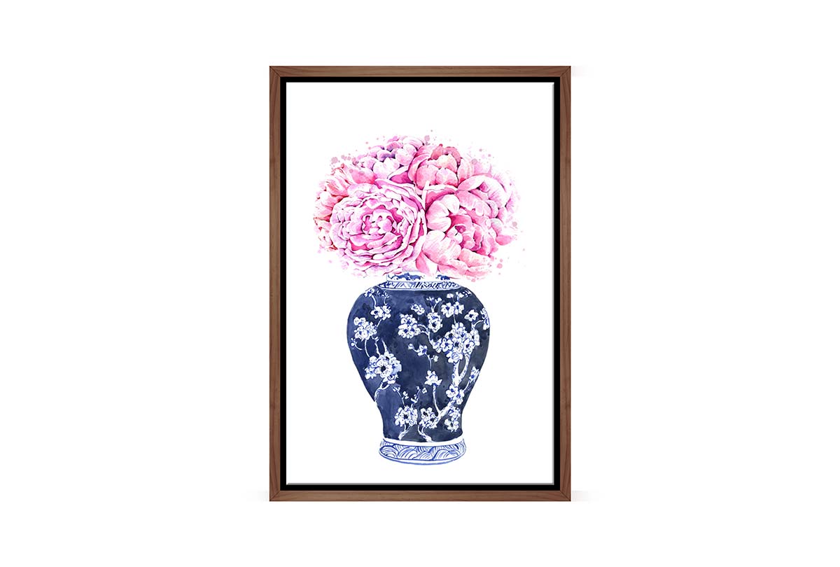 Chinoiserie Vase Pink Flowers | Hamptons Canvas Wall Art Print