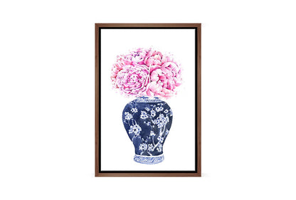 Chinoiserie Vase Pink Flowers | Hamptons Canvas Wall Art Print