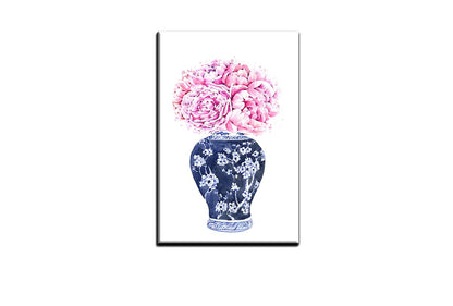 Chinoiserie Vase Pink Flowers | Hamptons Canvas Wall Art Print