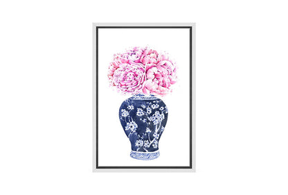 Chinoiserie Vase Pink Flowers | Hamptons Canvas Wall Art Print