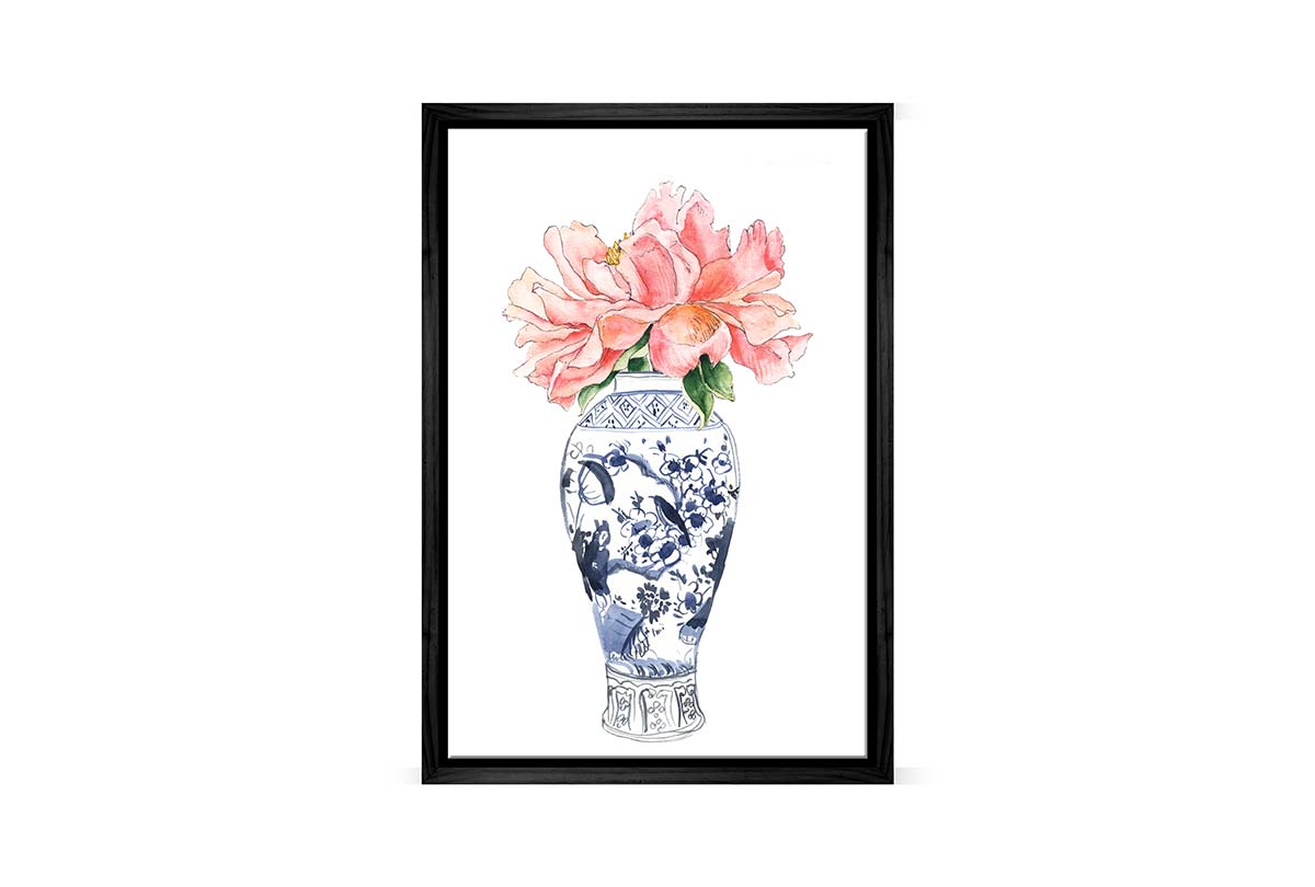 Chinoiserie Vase with Flowers | Hamptons Canvas Wall Art Print