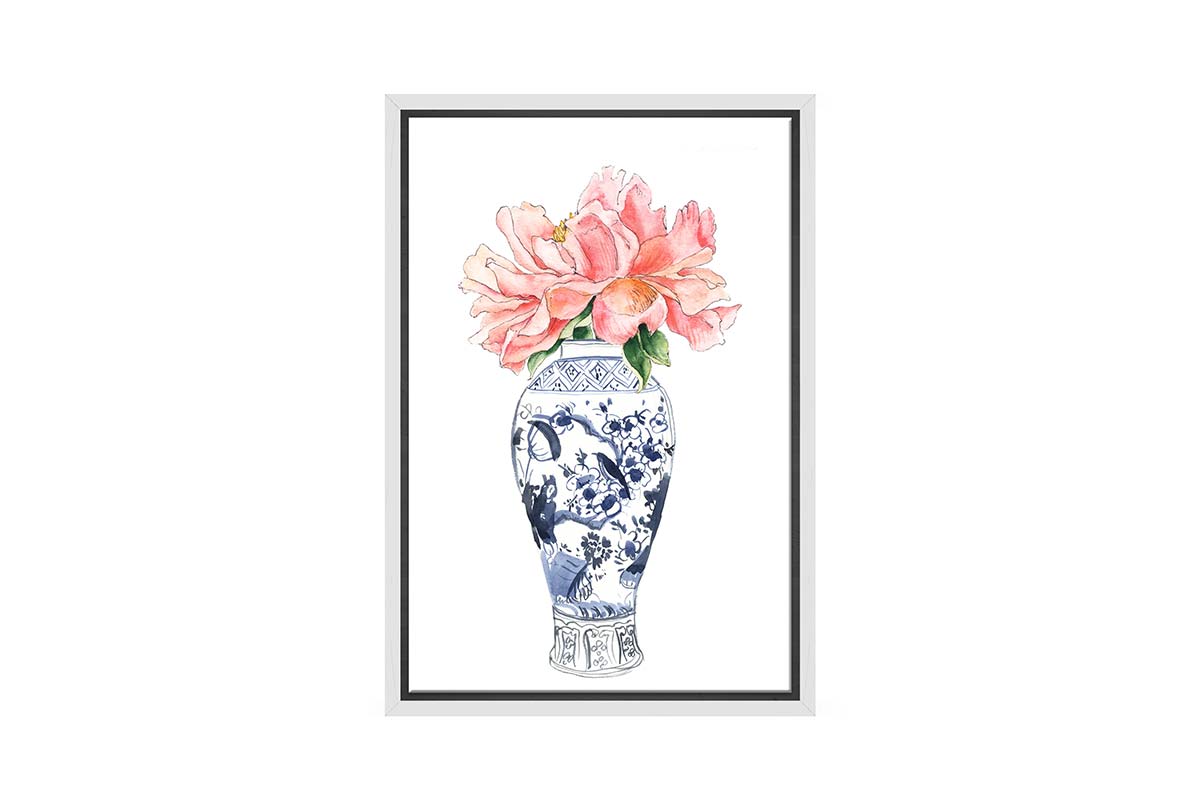 Chinoiserie Vase with Flowers | Hamptons Canvas Wall Art Print