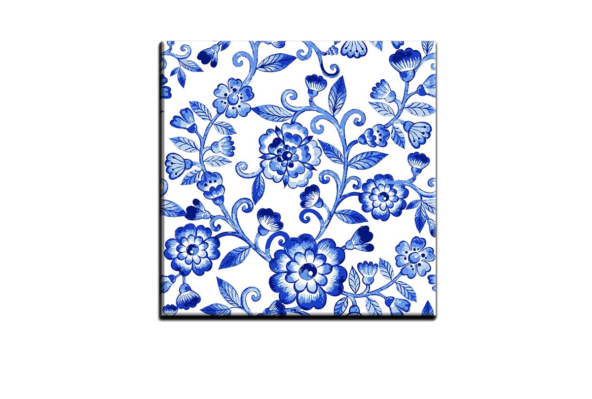 Blue White Flower Pattern | Hamptons Canvas Wall Art Print