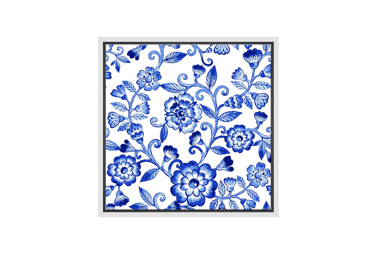 Blue White Flower Pattern | Hamptons Canvas Wall Art Print