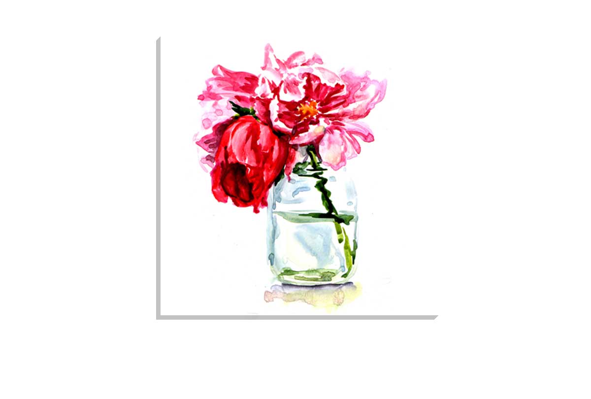 Pink Flowers In Jar | Floral Canvas Wall Art Print