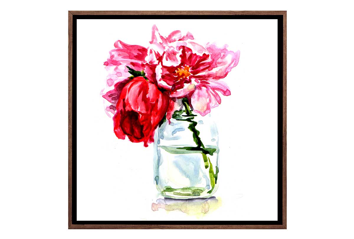 Pink Flowers In Jar | Floral Canvas Wall Art Print