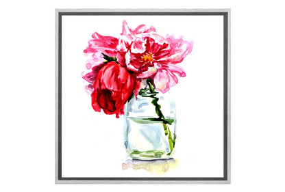 Pink Flowers In Jar | Floral Canvas Wall Art Print