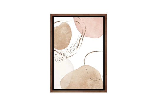 Minimalist watercolour abstract wall art print with blush beige and gold flowing shapes