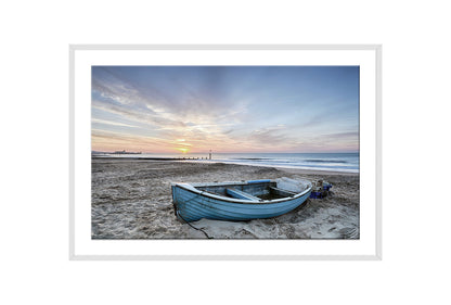 Blue Boat on Beach | Wall Art Print