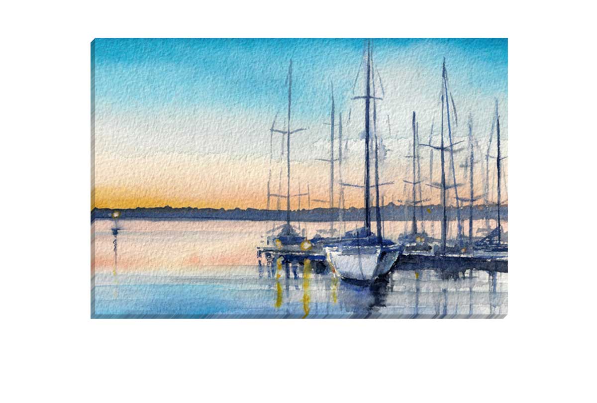 Yachts at Marina Watercolour | Canvas Wall Art Print