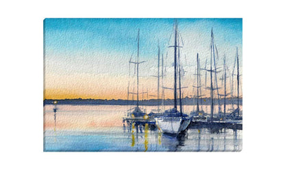 Yachts at Marina Watercolour | Canvas Wall Art Print