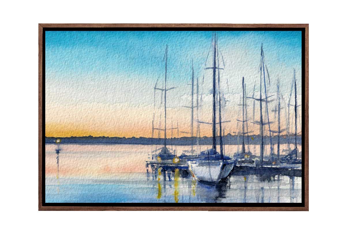 Yachts at Marina Watercolour | Canvas Wall Art Print