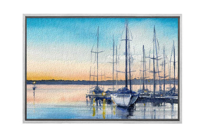 Yachts at Marina Watercolour | Canvas Wall Art Print