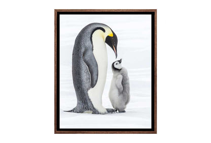 Penguin With Chick Watercolour | Canvas Wall Art Print