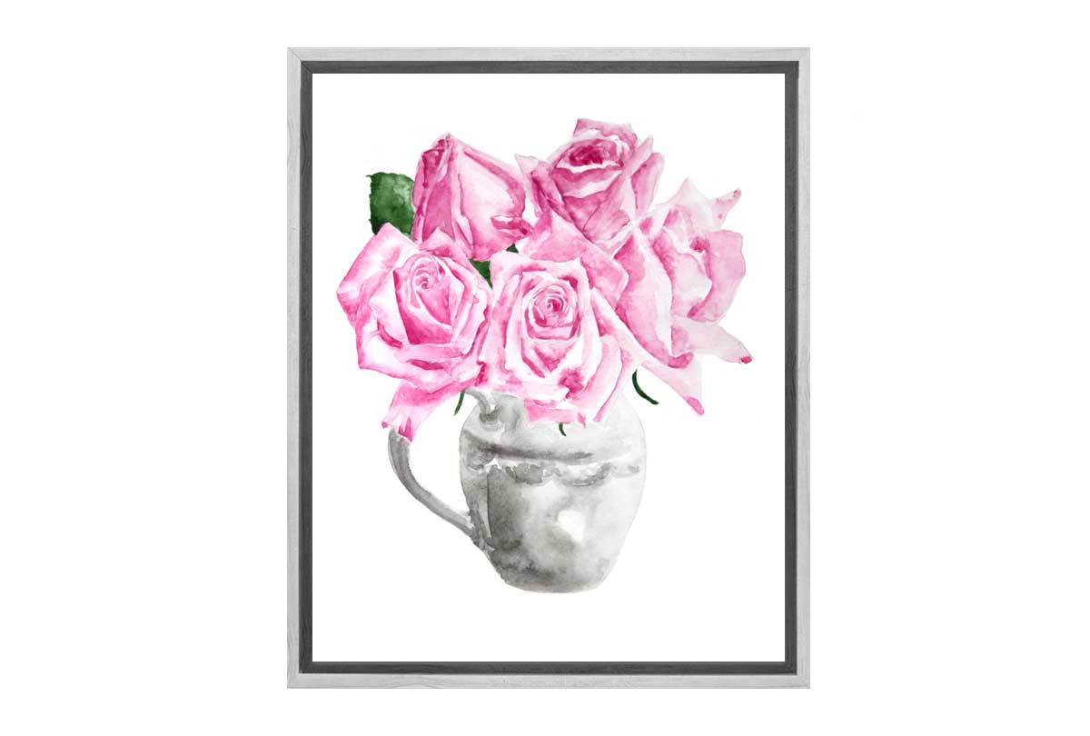 Pink Roses in Jug Watercolour | Canvas Wall Art Print