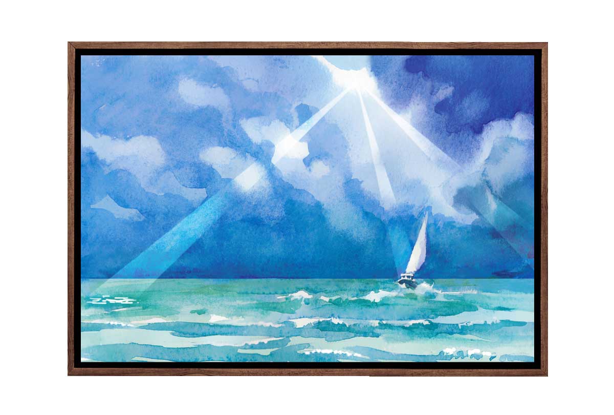 Boat on Stormy Sea Watercolour | Canvas Wall Art Print