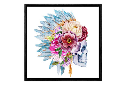 Boho Floral Head Dress Skull | Canvas Wall Art Print