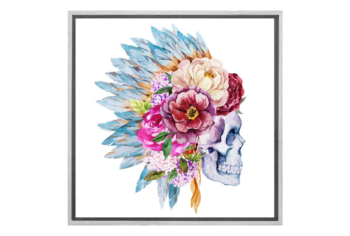 Boho Floral Head Dress Skull | Canvas Wall Art Print