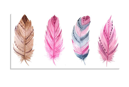 Pink, Brown & Grey Watercolour Feathers | Canvas Wall Art Print