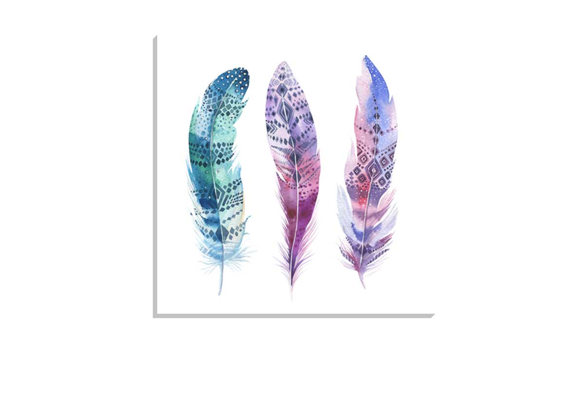 Blue Pink Watercolour Feathers | Canvas Wall Art Print